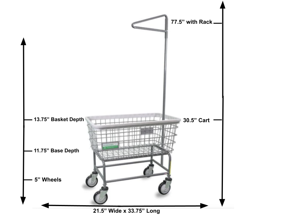 Antimicrobial Large Capacity Laundry Cart w/ Single Pole Rack