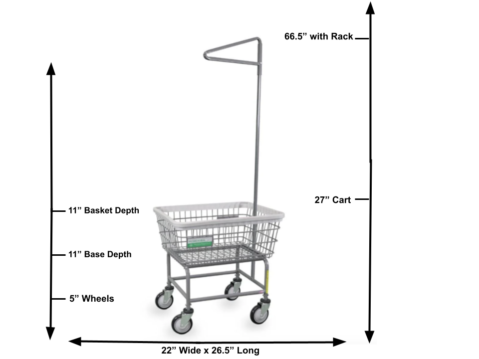Antimicrobial Laundry Cart w/ Single Pole Rack