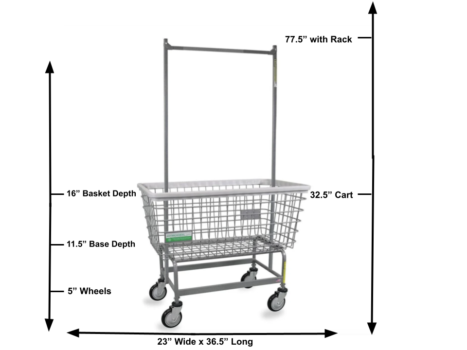 Antimicrobial Mega Capacity Laundry Cart (Big Dog) w/ Double Pole Rack