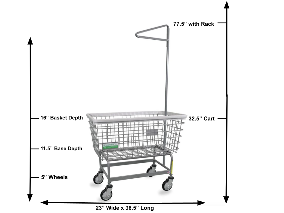 Antimicrobial Mega Capacity Laundry Cart (Big Dog) w/ Single Pole Rack