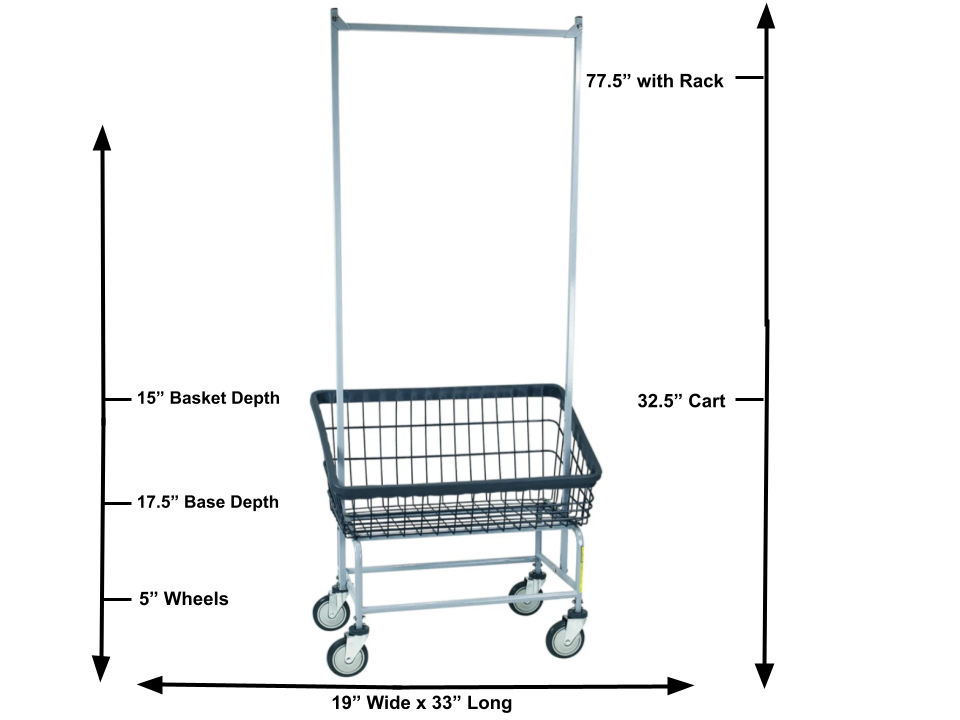 DURA-SEVEN™ LARGE FRONT LOAD WIRE LAUNDRY CART W/ DOUBLE POLE RACK