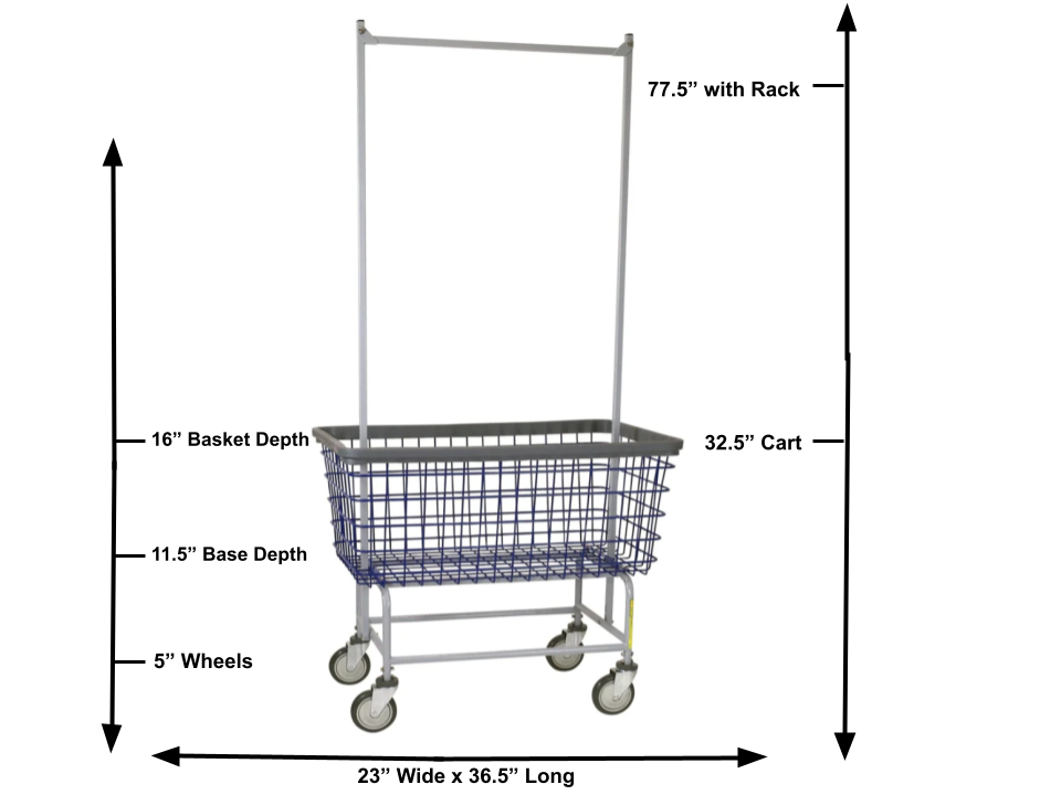 MEGA CAPACITY LAUNDRY CART W/ DOUBLE POLE RACK