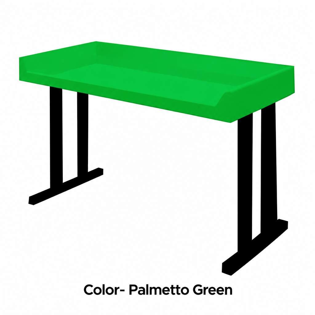 Palmetto green fiberglass folding table top on black steel legs