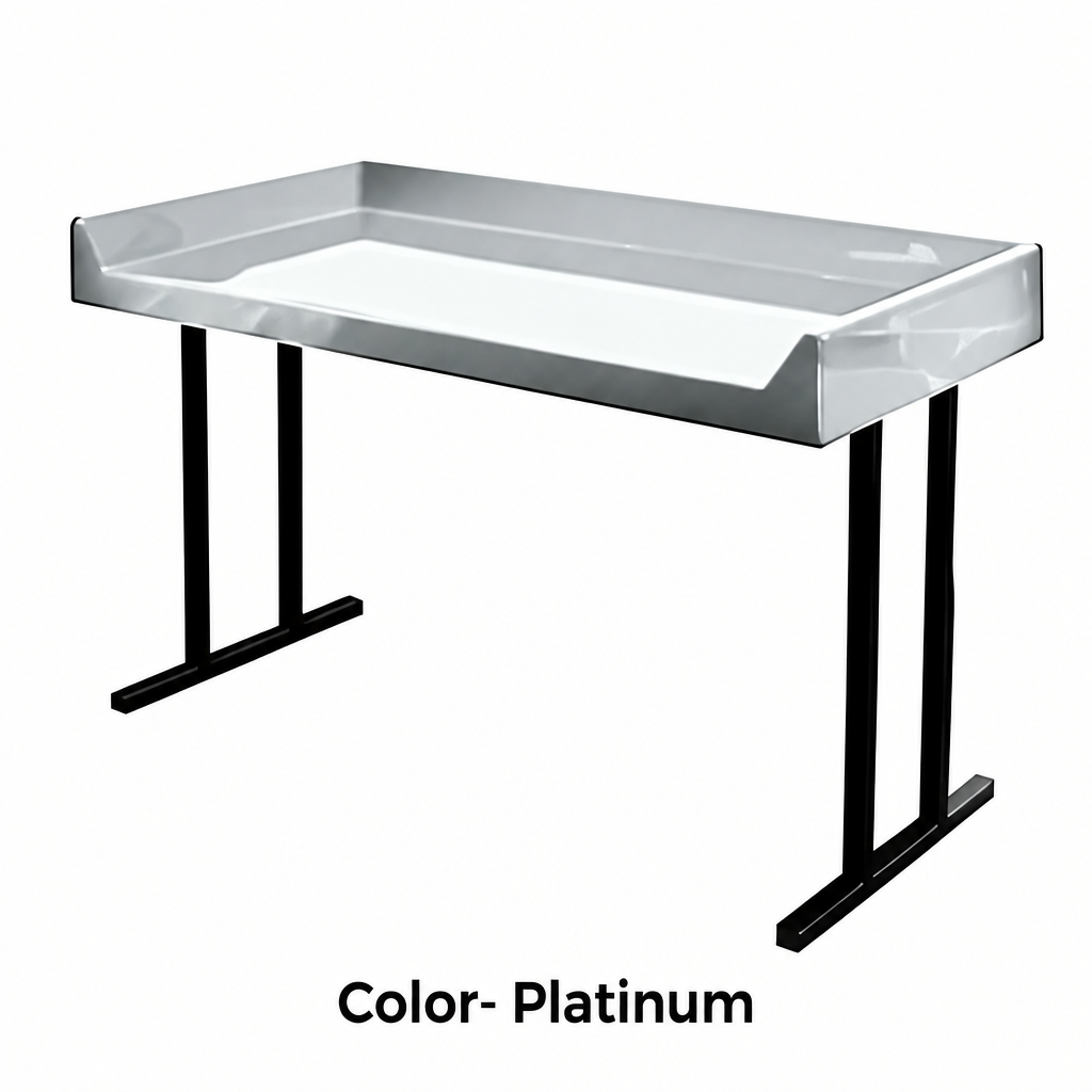 Platinum fiberglass folding table top on black steel legs