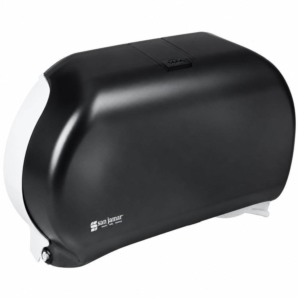 Smoke-gray double jumbo roll toilet tissue dispenser