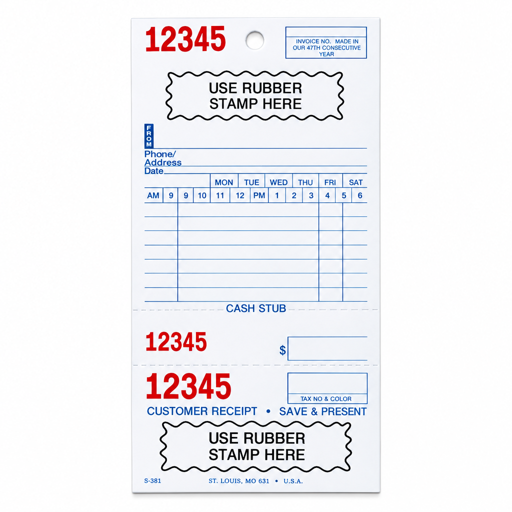 Speedvoice card invoice with numbered claim stubs and rubber stamp area