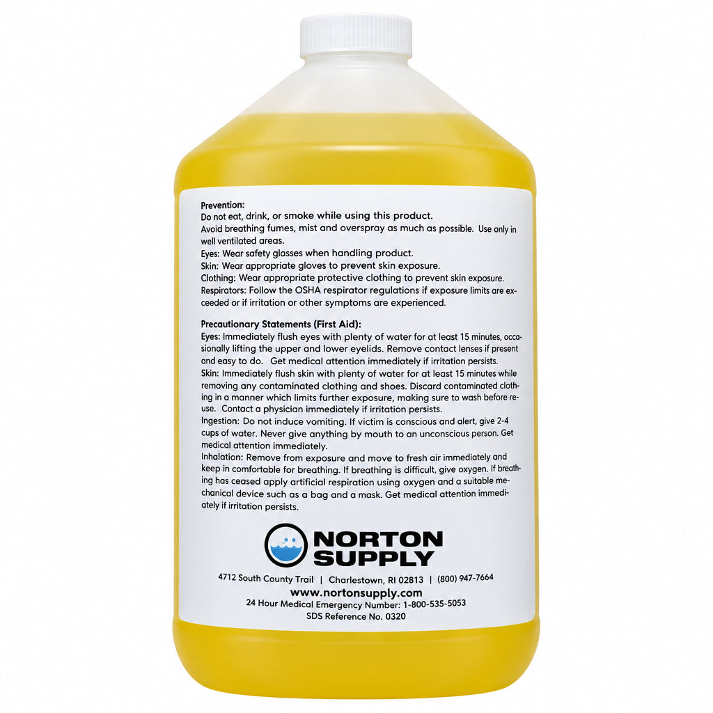 Close-up of Norton Supply floor cleaner label with directions