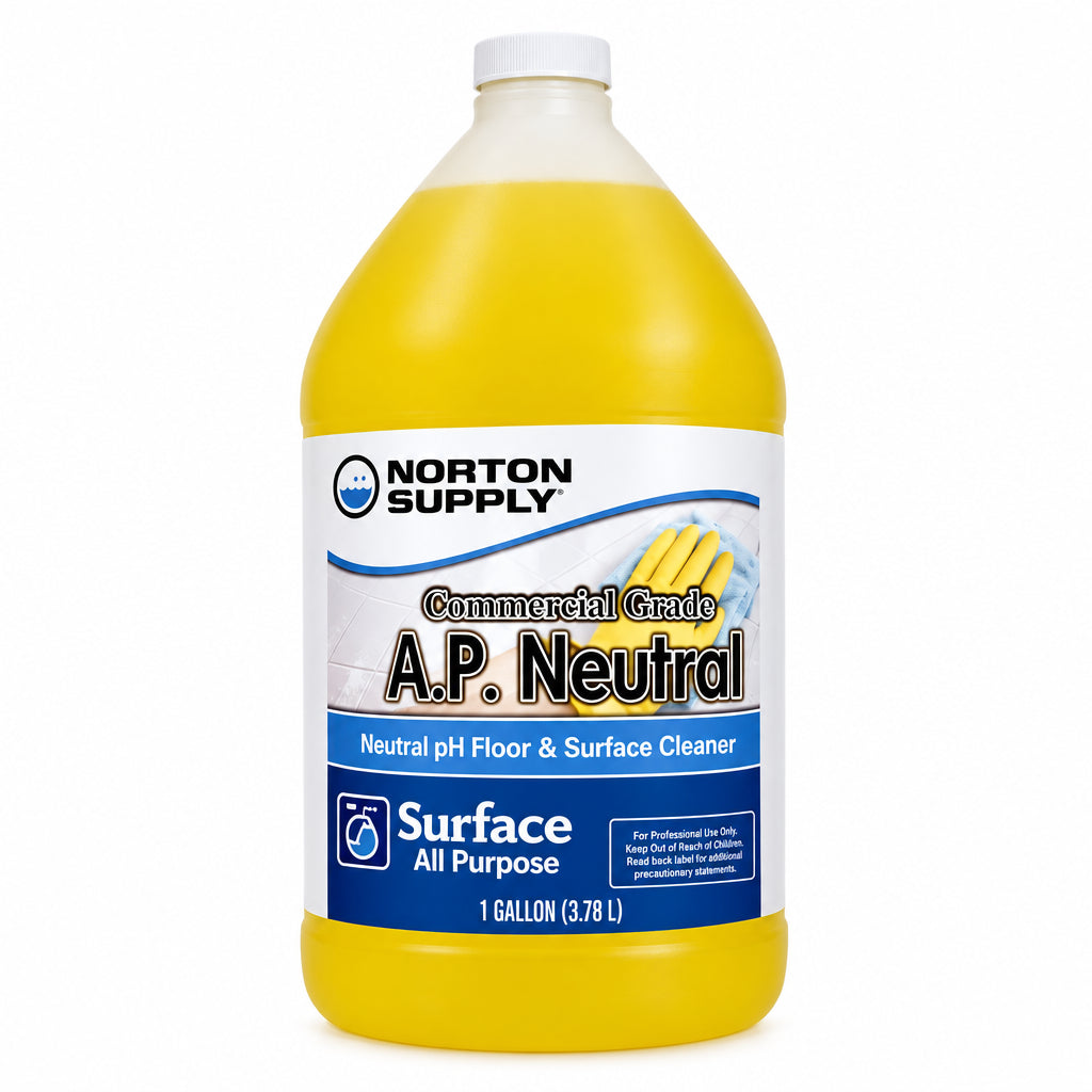Gallon jug of neutral floor cleaner with yellow liquid
