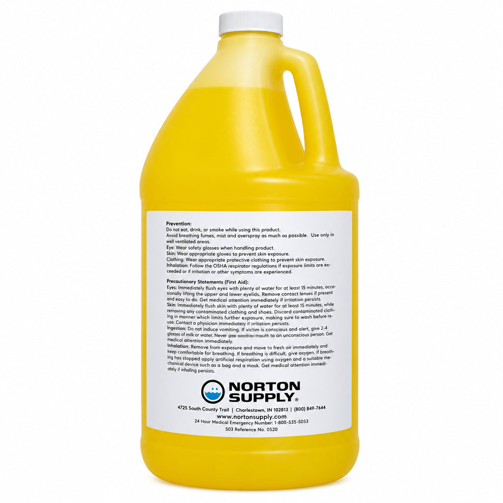 Gallon jug of yellow floor cleaner with Norton Supply label