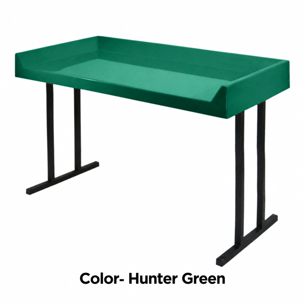 Hunter green fiberglass folding table top on black steel legs