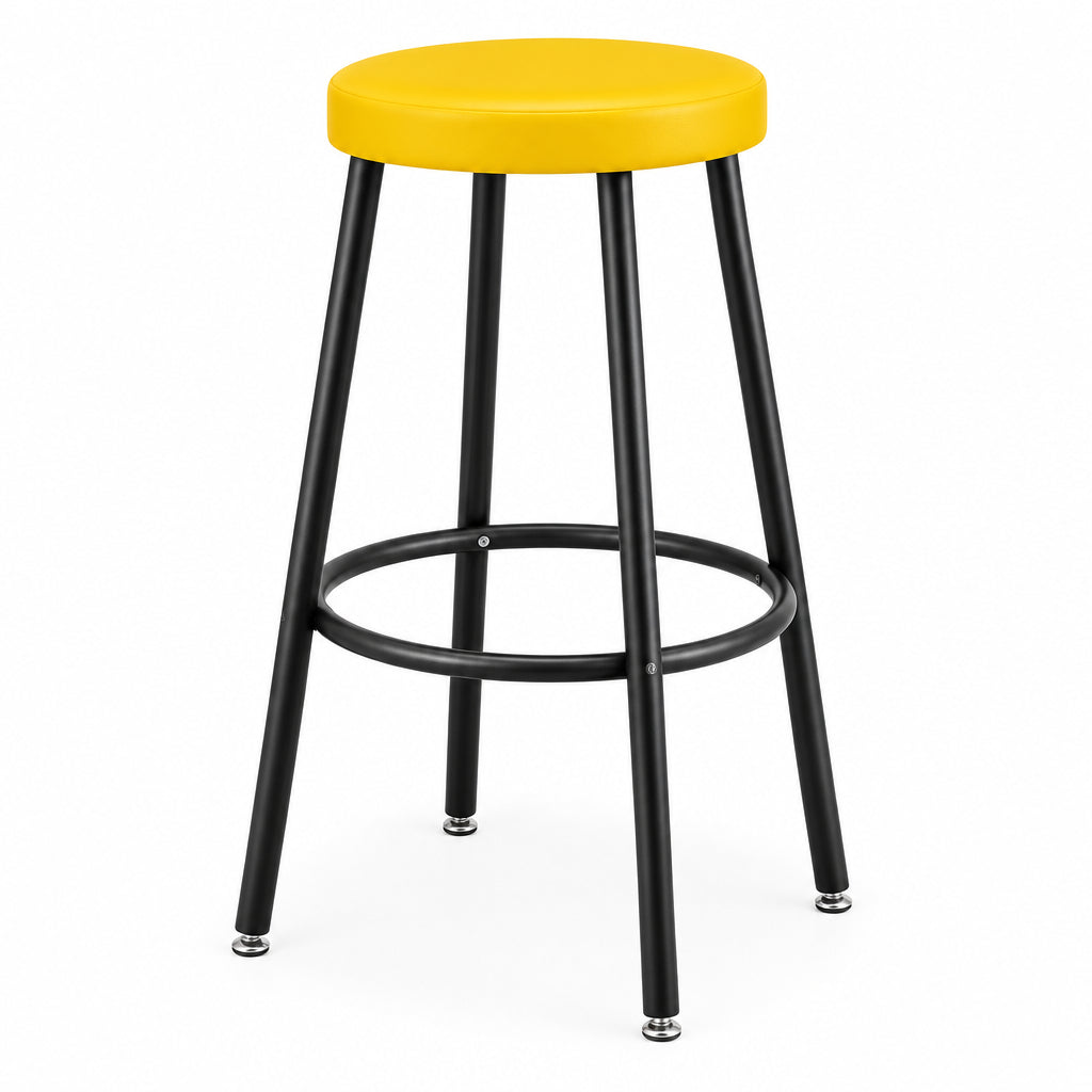 Yellow-top round laundromat stool with black steel legs