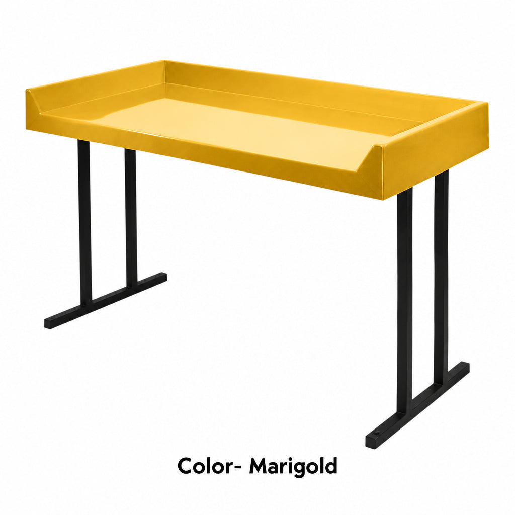 Marigold fiberglass folding table top on black steel legs