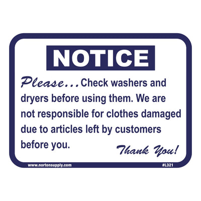 Sign - Please Check Washers And Dryers Before Use