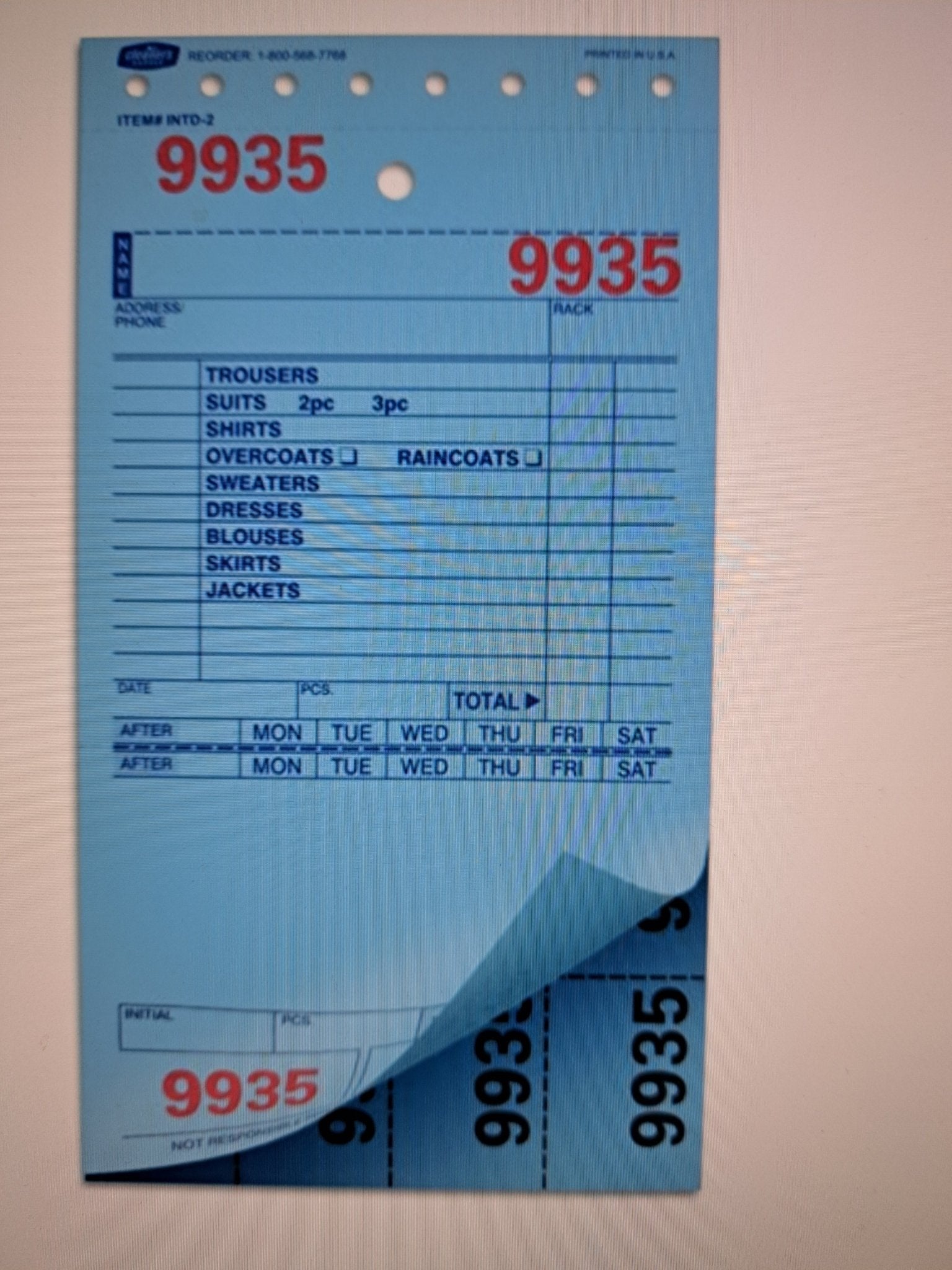 TKVL - 602 Tickvoices - 2 Bond 3 - Part Dry Cleaning Form
