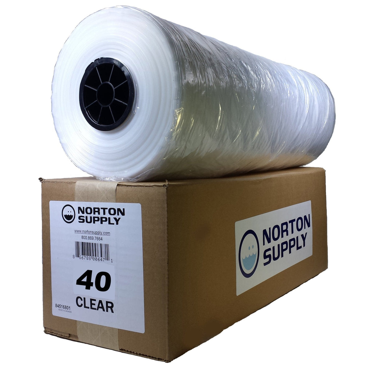 Clear 100-gauge poly garment bags on a roll