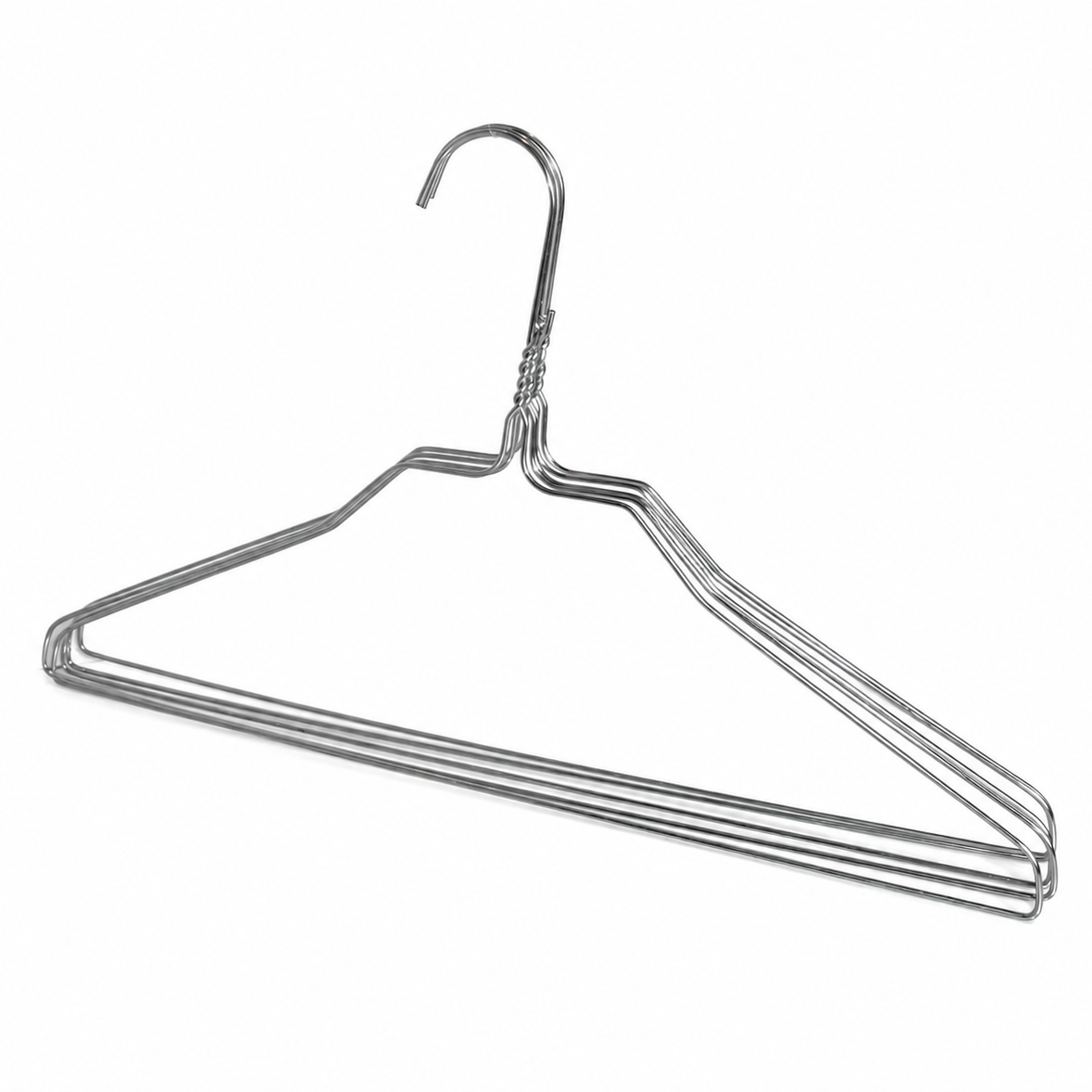 Sleek silver wire hanger close-up