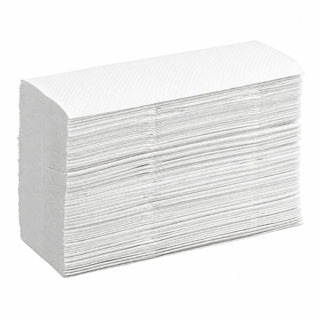 Stack of white C-fold paper towels