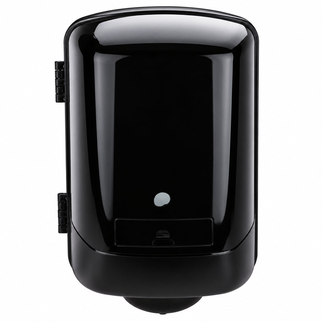 Black center-pull paper towel dispenser