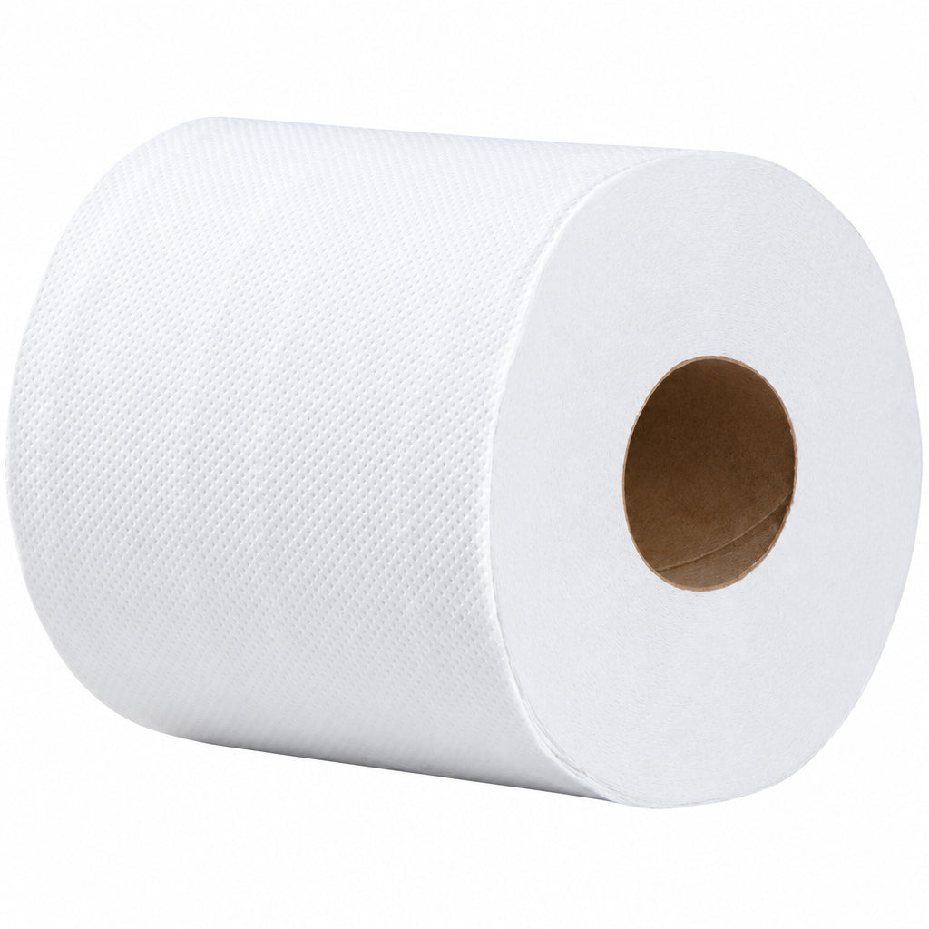 White center-pull paper towel roll, side view