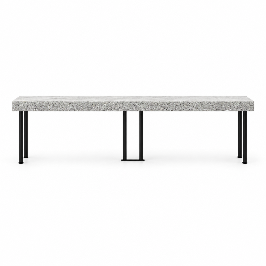 Gray granite-look upper shelf with black steel legs for folding table
