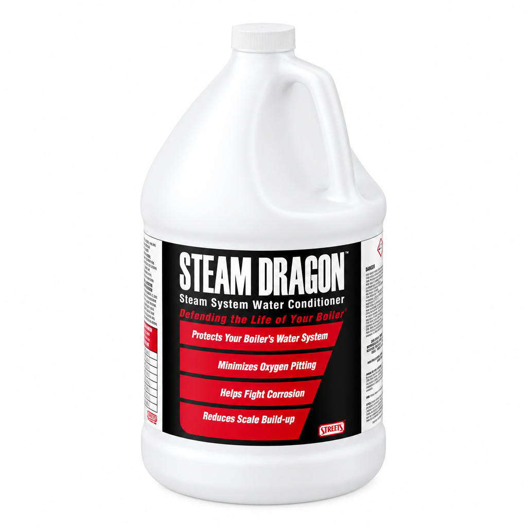 Steam Dragon boiler treatment 1-gallon jug with dark red label