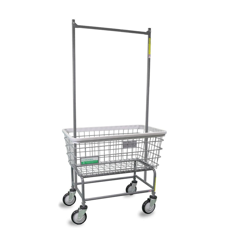 Antimicrobial Large Capacity Laundry Cart w/ Double Pole Rack