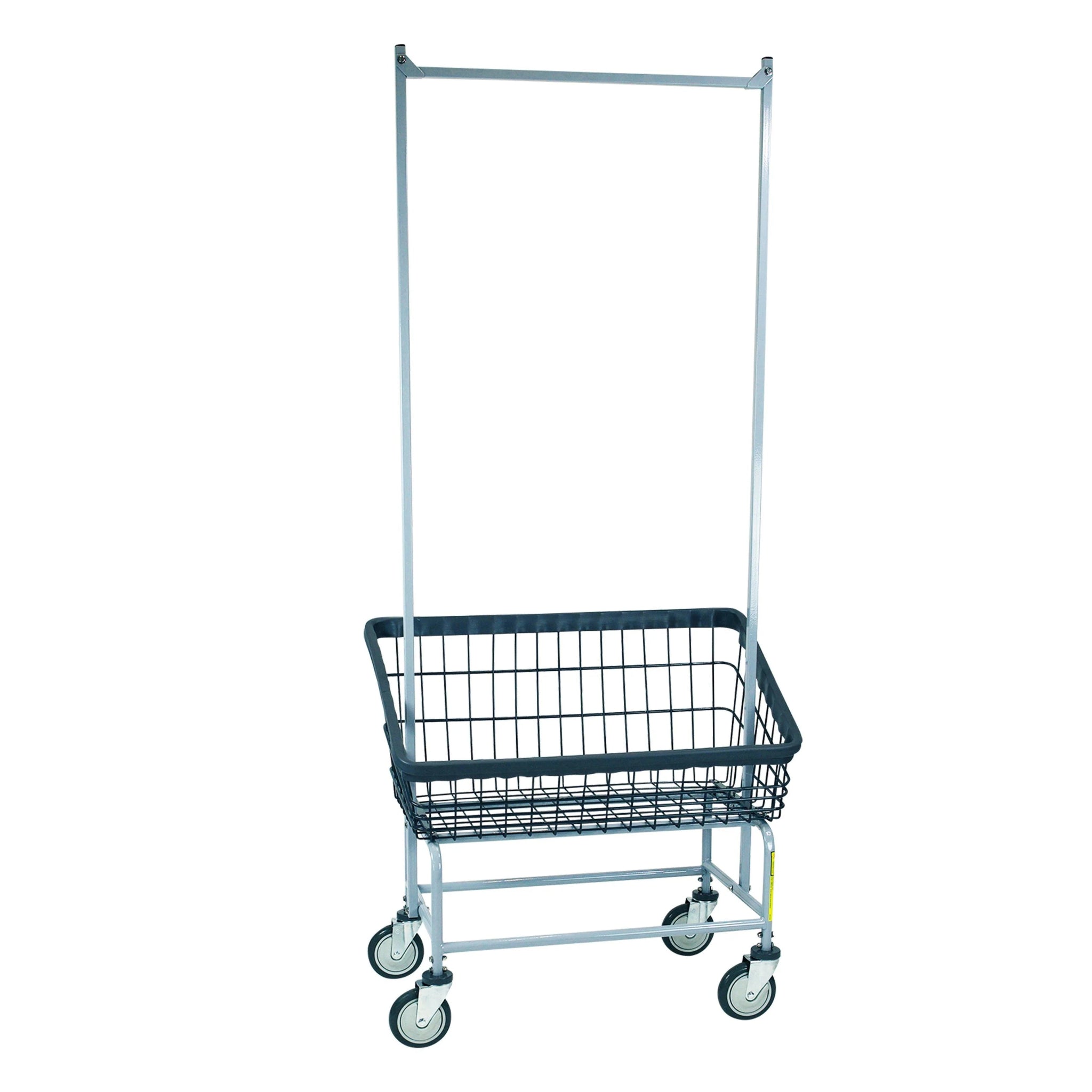 DURA-SEVEN™ LARGE FRONT LOAD WIRE LAUNDRY CART W/ DOUBLE POLE RACK
